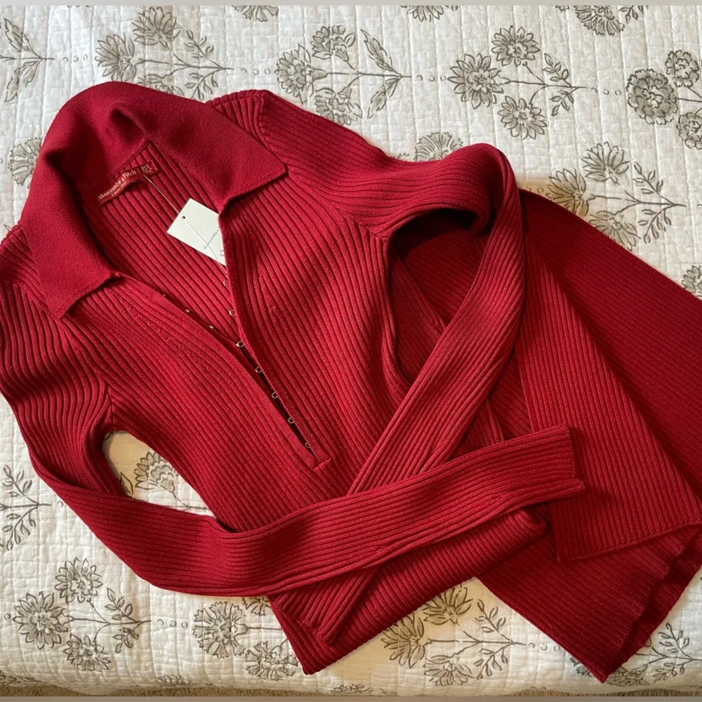 Abercrombie & Fitch Ribbed Polo Midi Sweater Dress